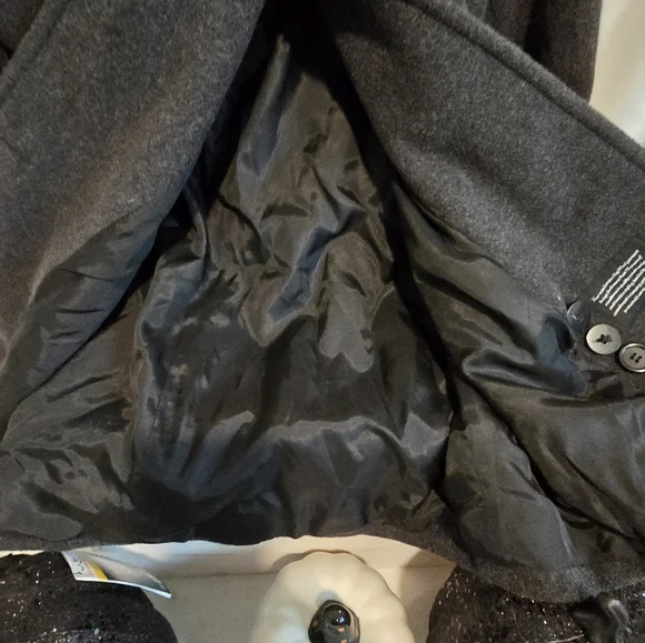 London Fog Womens Winter Wool Pea Coat Sz Med Dark Gray/Black W/ Hood - Picture 5 of 6